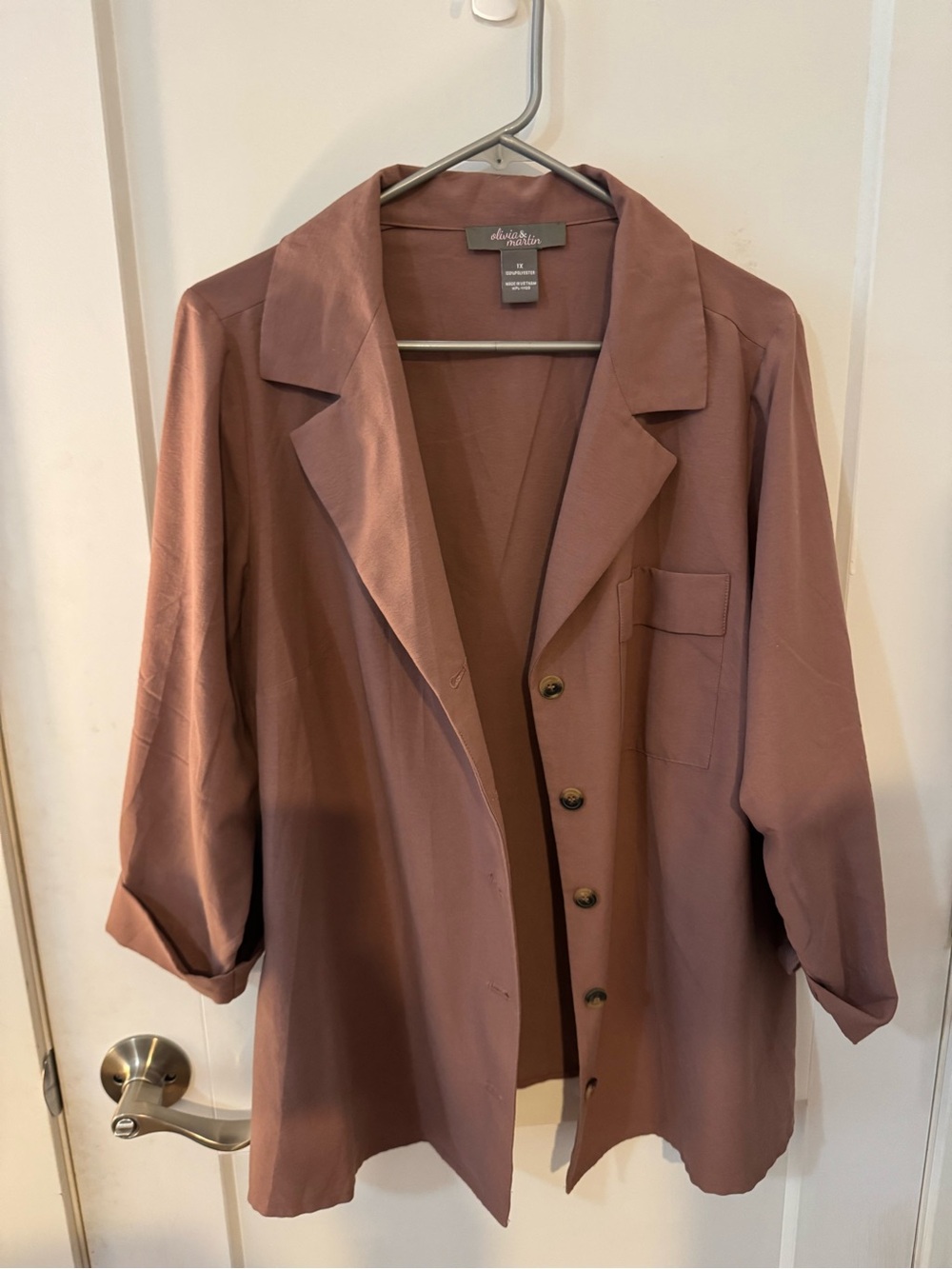 Allison Joy Dusty Rose Oversized Button-Front Blazer
